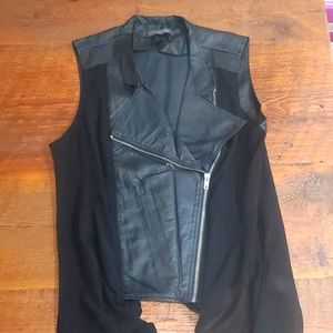 Faux leather and chiffon vest